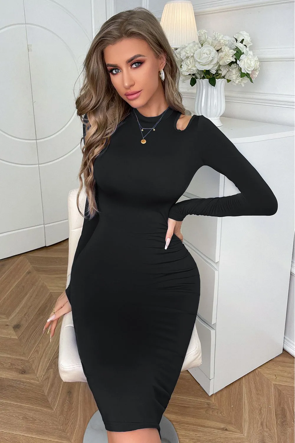 Cutout Long Sleeve Pencil Dress, image 3