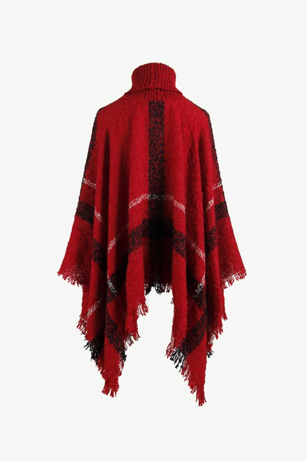 Plaid Turtleneck Raw Hem Poncho, image 8