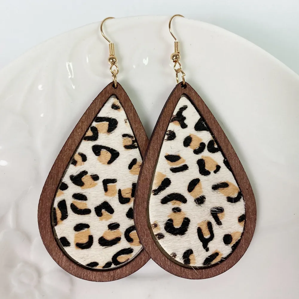 Teardrop Shape Wooden Dangle Earrings, image 2