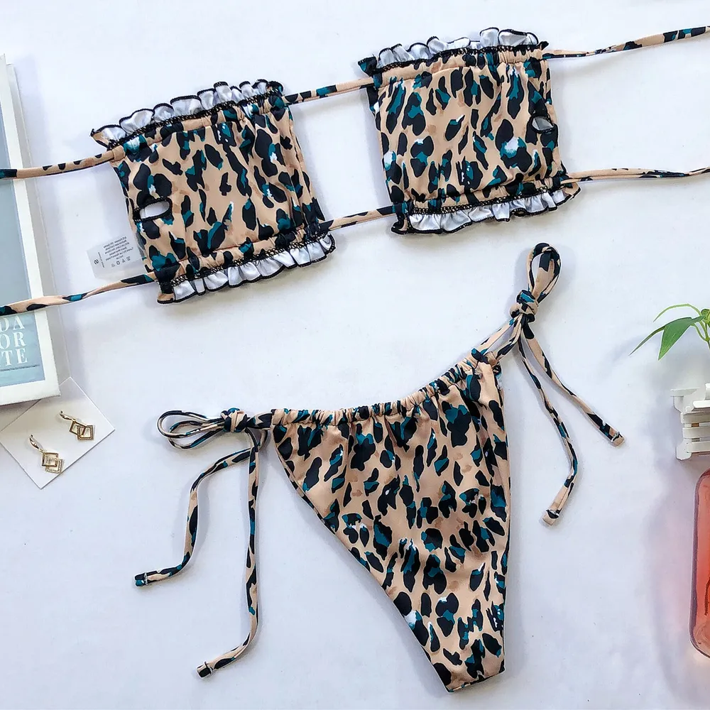 Frill Trim Ruched Bikini Set, image 26