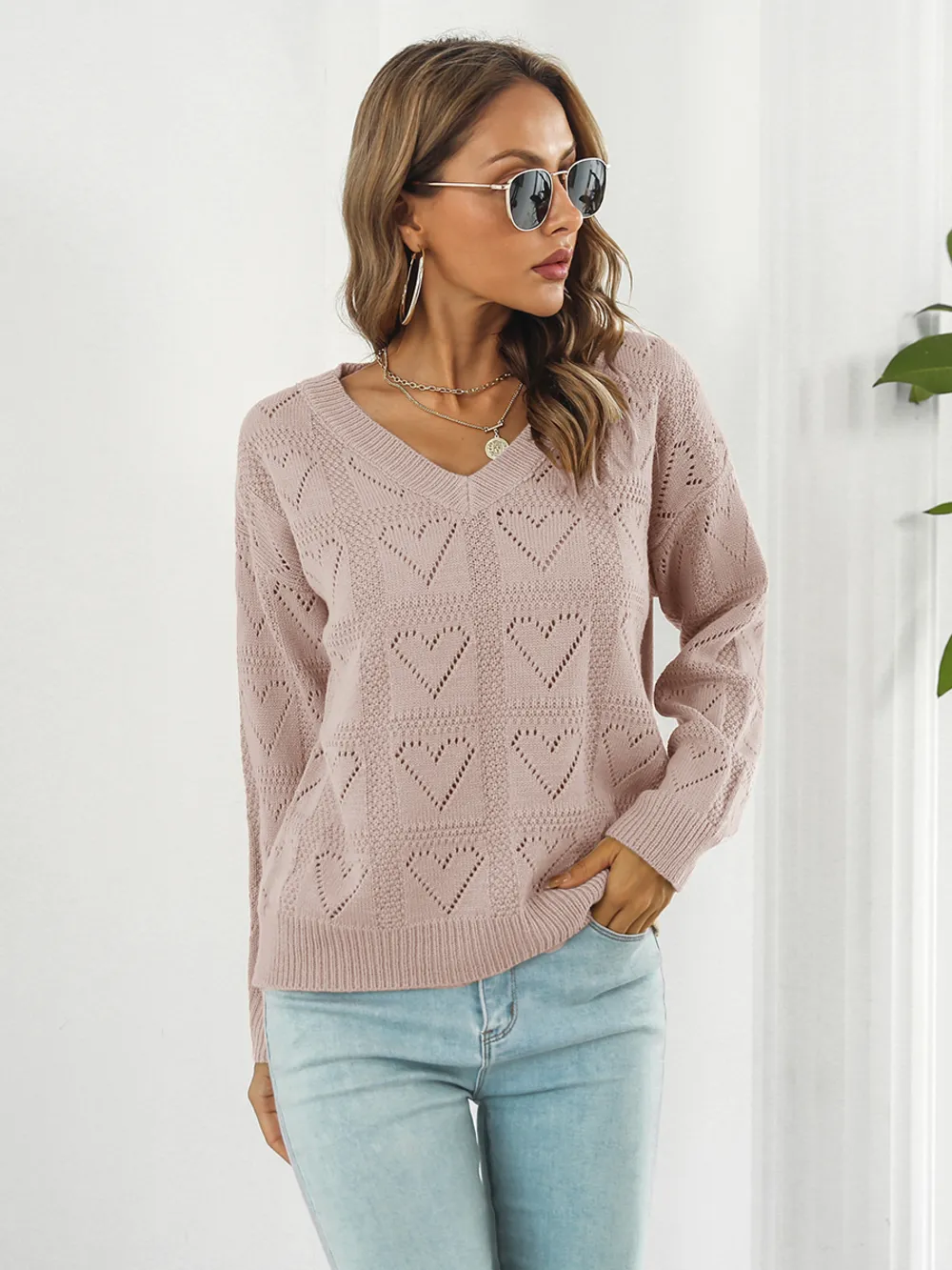 Openwork V-Neck Sweater, image 8