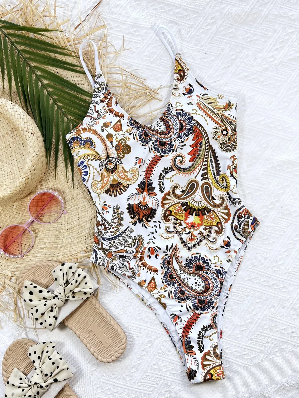 Printed Tie Back Scoop Neck One-Piece Swimsuit, image 5