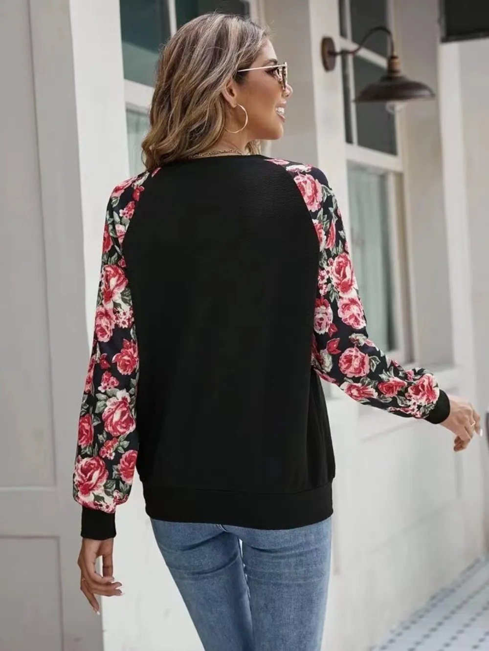 Floral Raglan Sleeve Round Neck Sweatshirt, image 6
