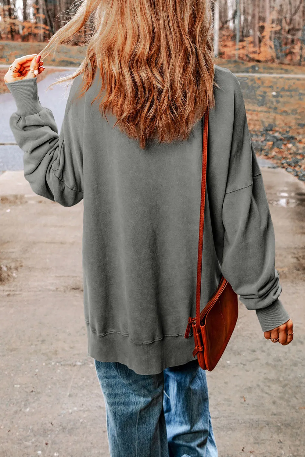 Dropped Shoulder Round Neck Long Sleeve Blouse, image 13