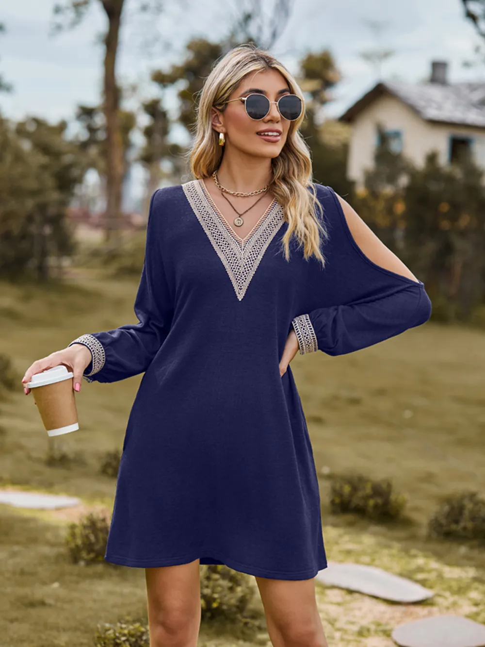 V-Neck Cutout Sleeve Mini Dress, image 7