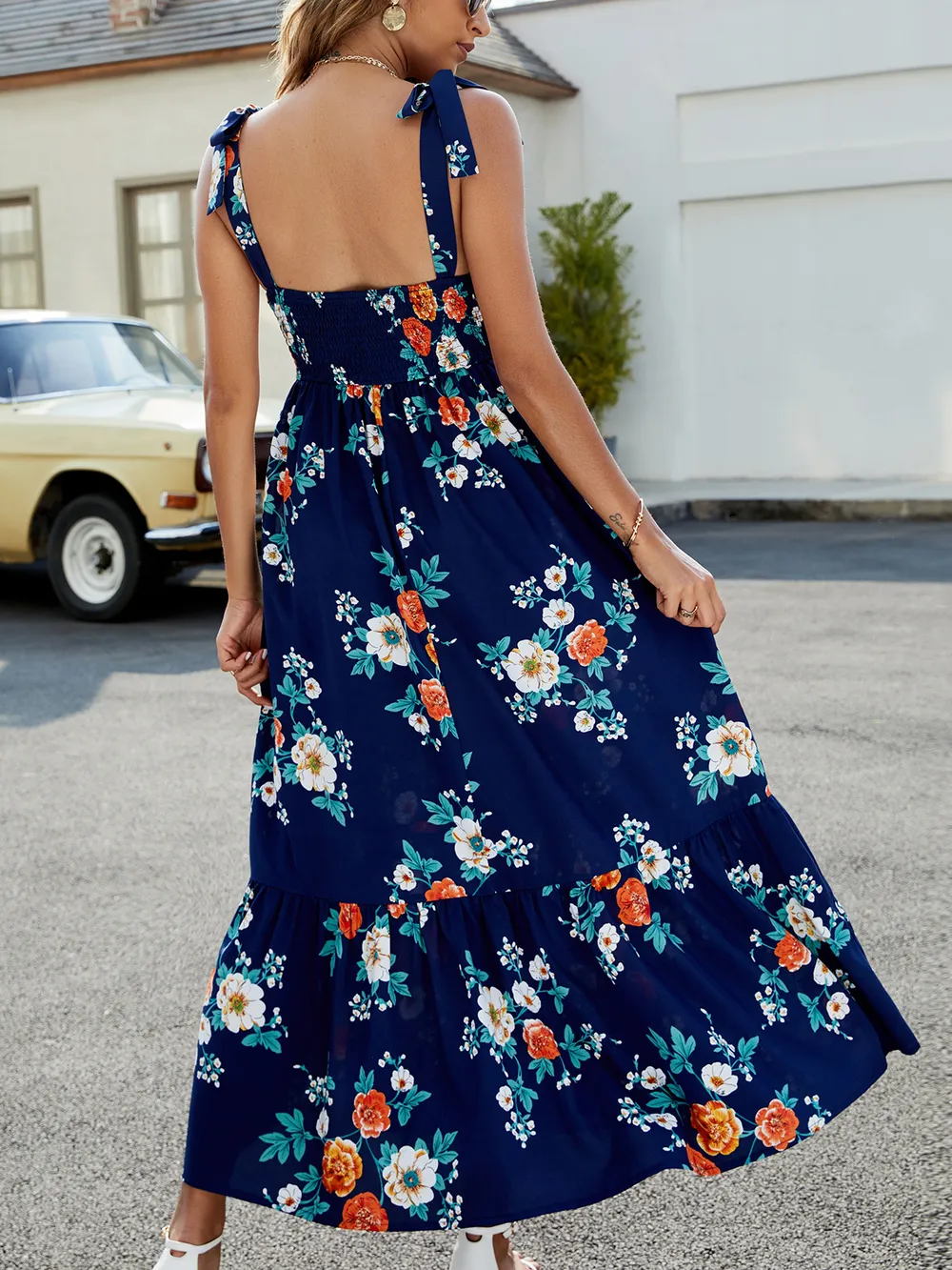 Floral Tie-Shoulder Sleeveless Dress, image 6