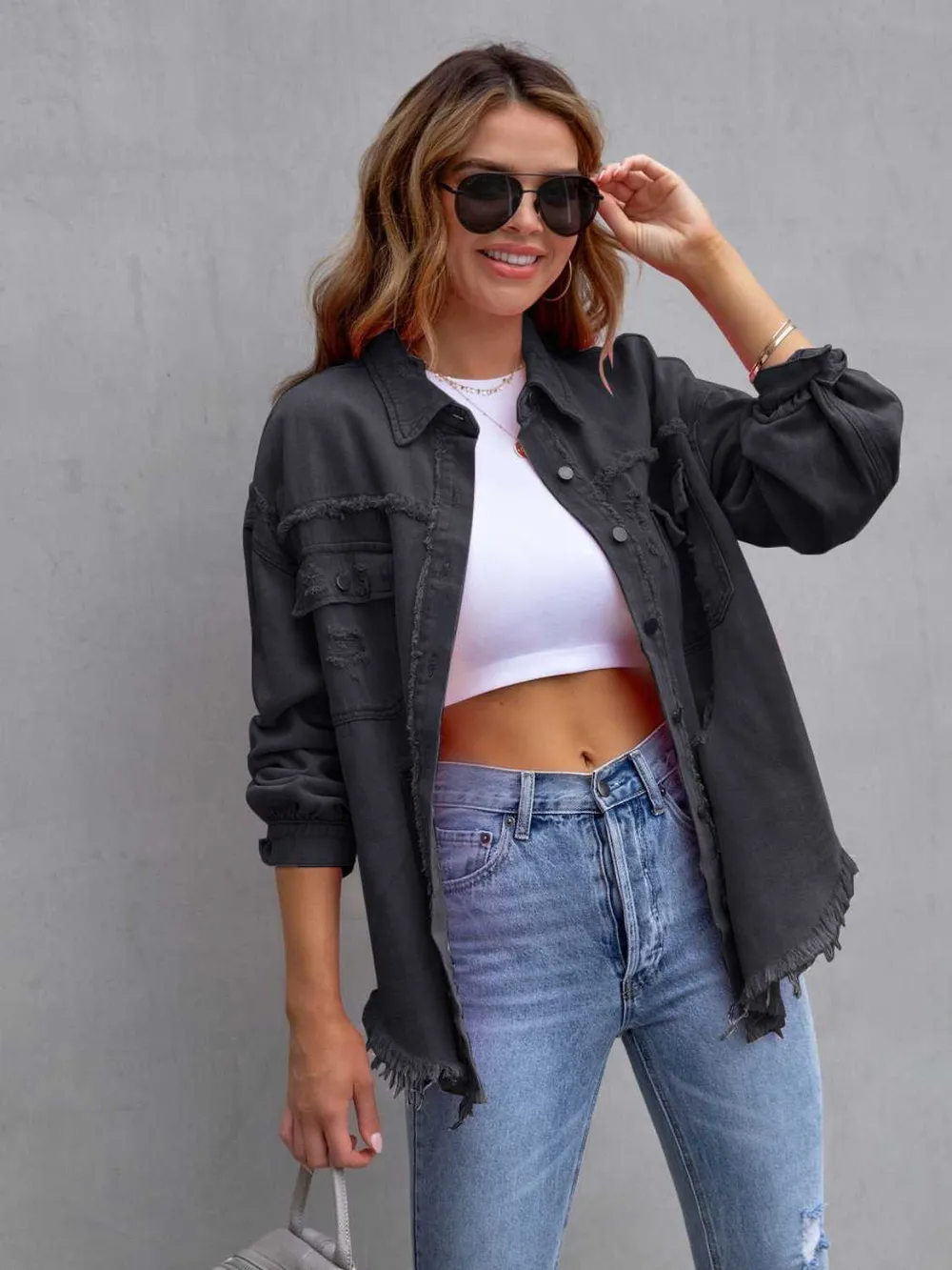 Distressed Drop Shoulder Denim Jacket, image 34