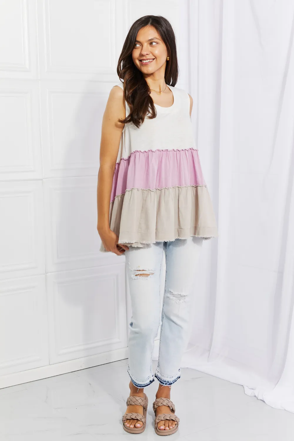 Full Size Watching the Sunset Color Block Babydoll Top, image 4