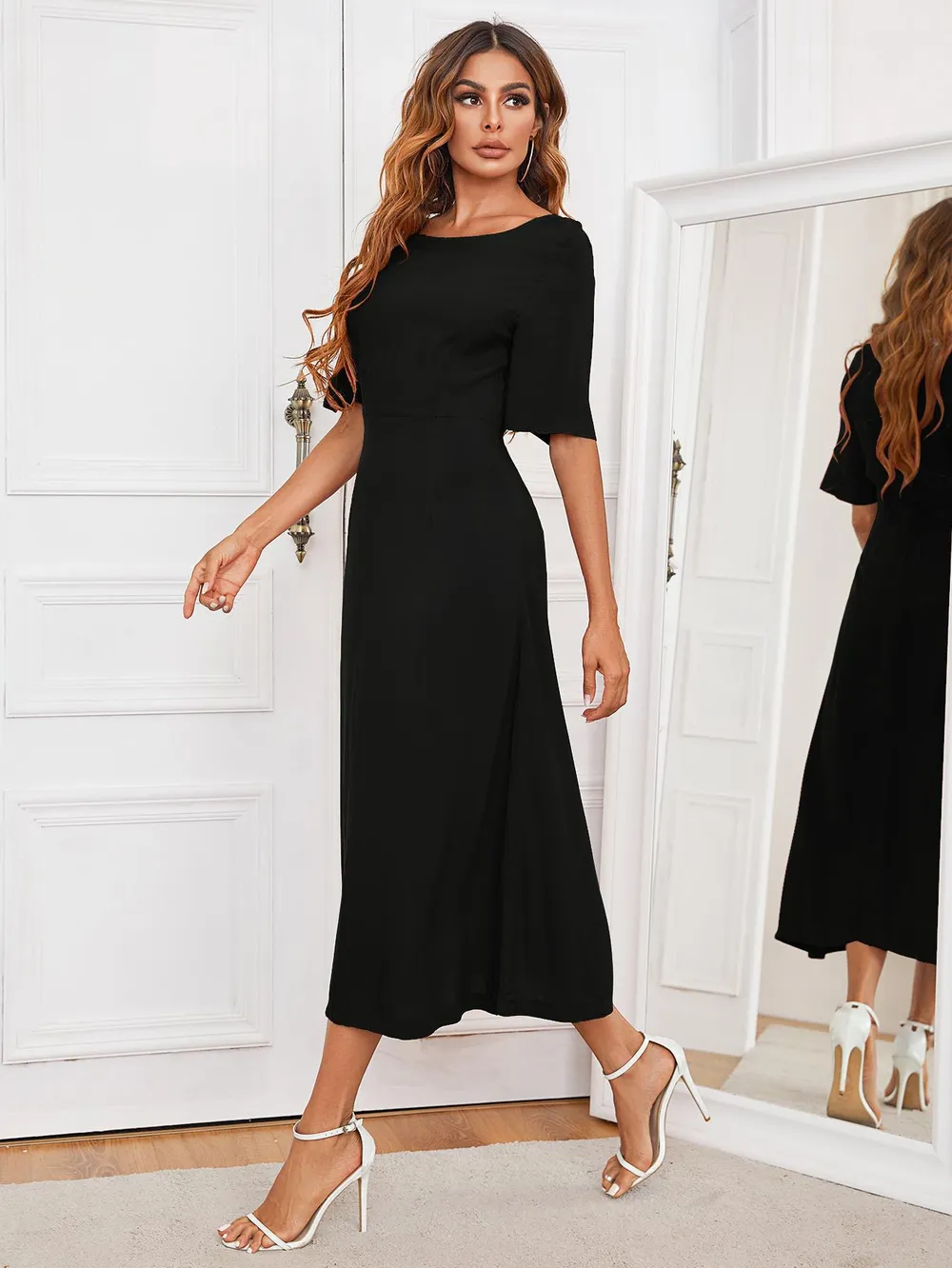 Round Neck Cutout Half Sleeve Dress, image 3