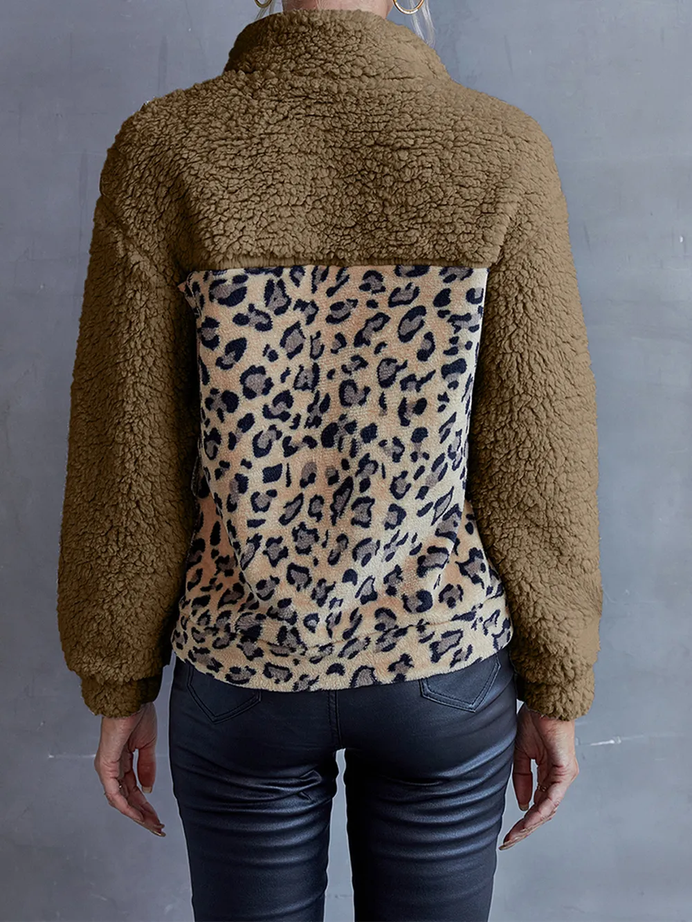 Leopard Quarter-Snap Teddy Sweatshirt, image 3