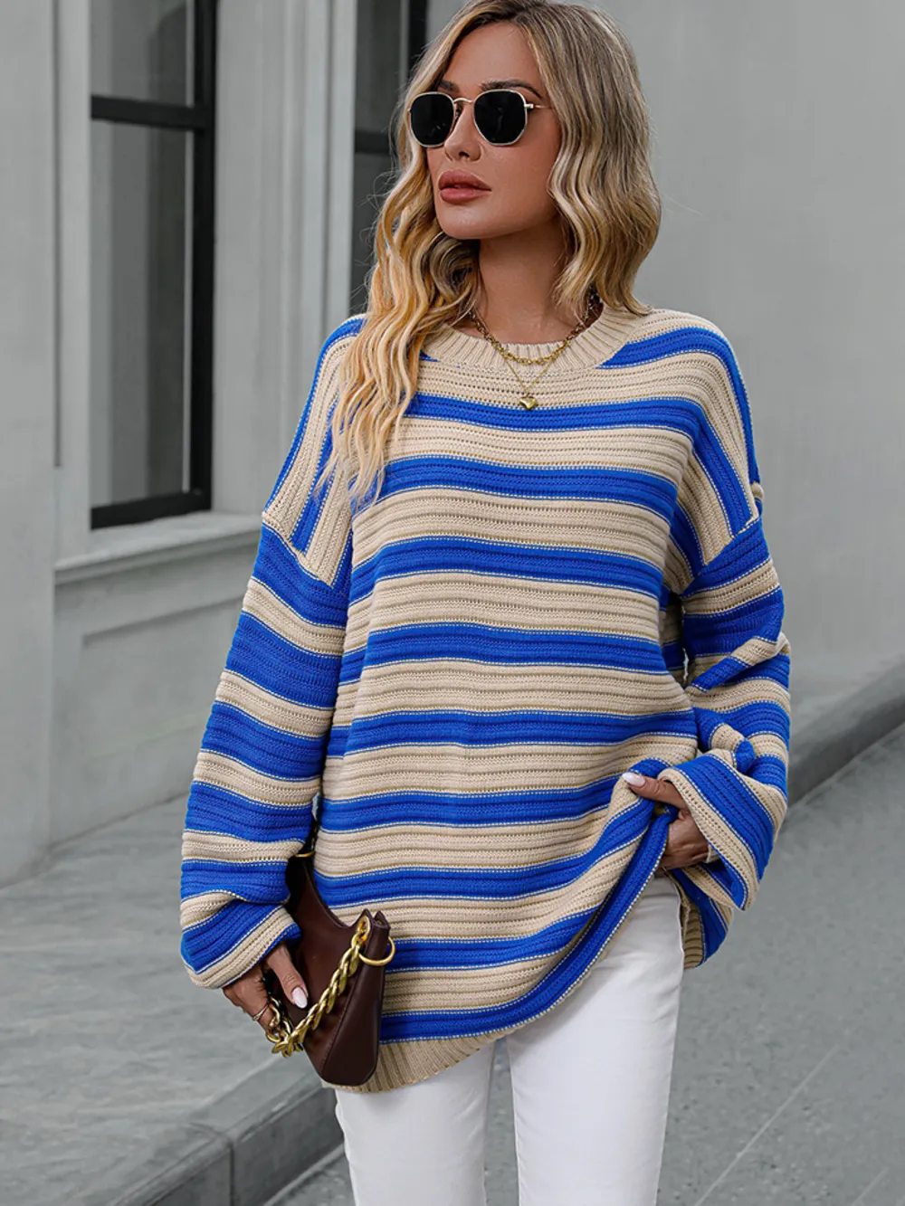 Striped Dropped Shoulder Sweater, image 12