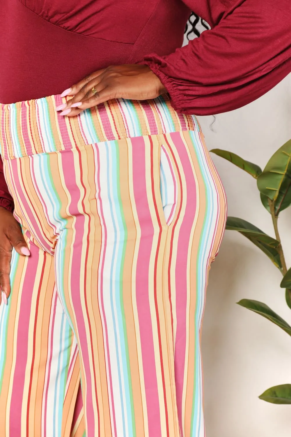 Striped Smocked Waist Pants with Pockets, image 10
