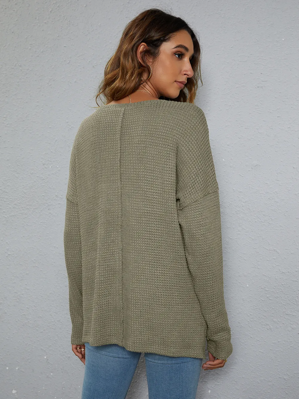 Dropped Shoulder High-Low Waffle-Knit Top, image 10