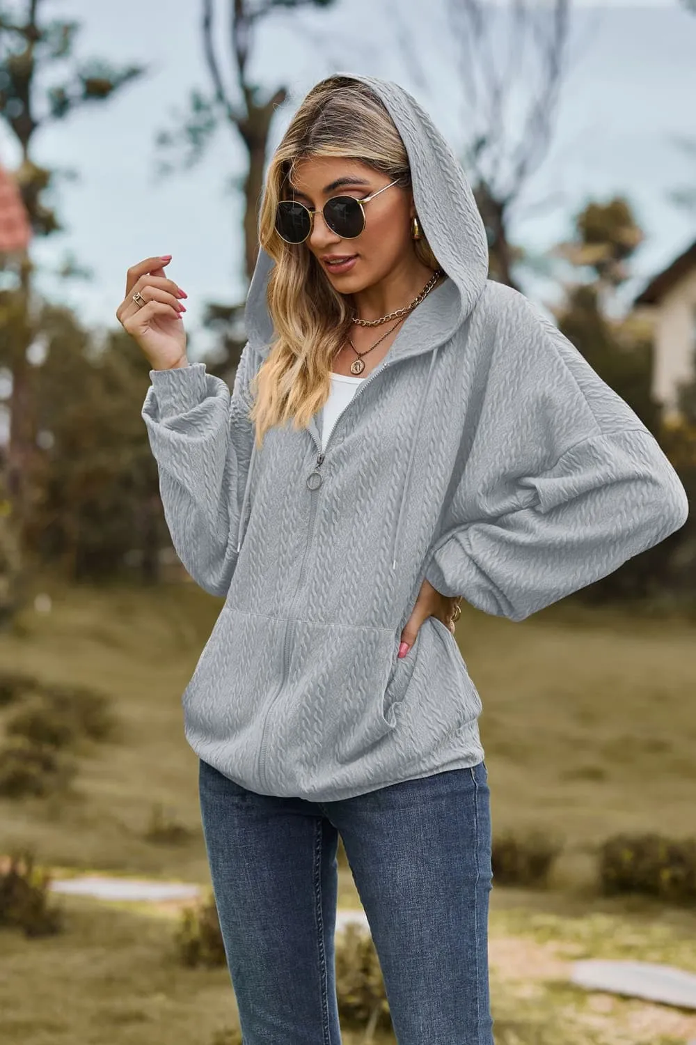 Cable-Knit Long Sleeve Hooded Jacket, image 21