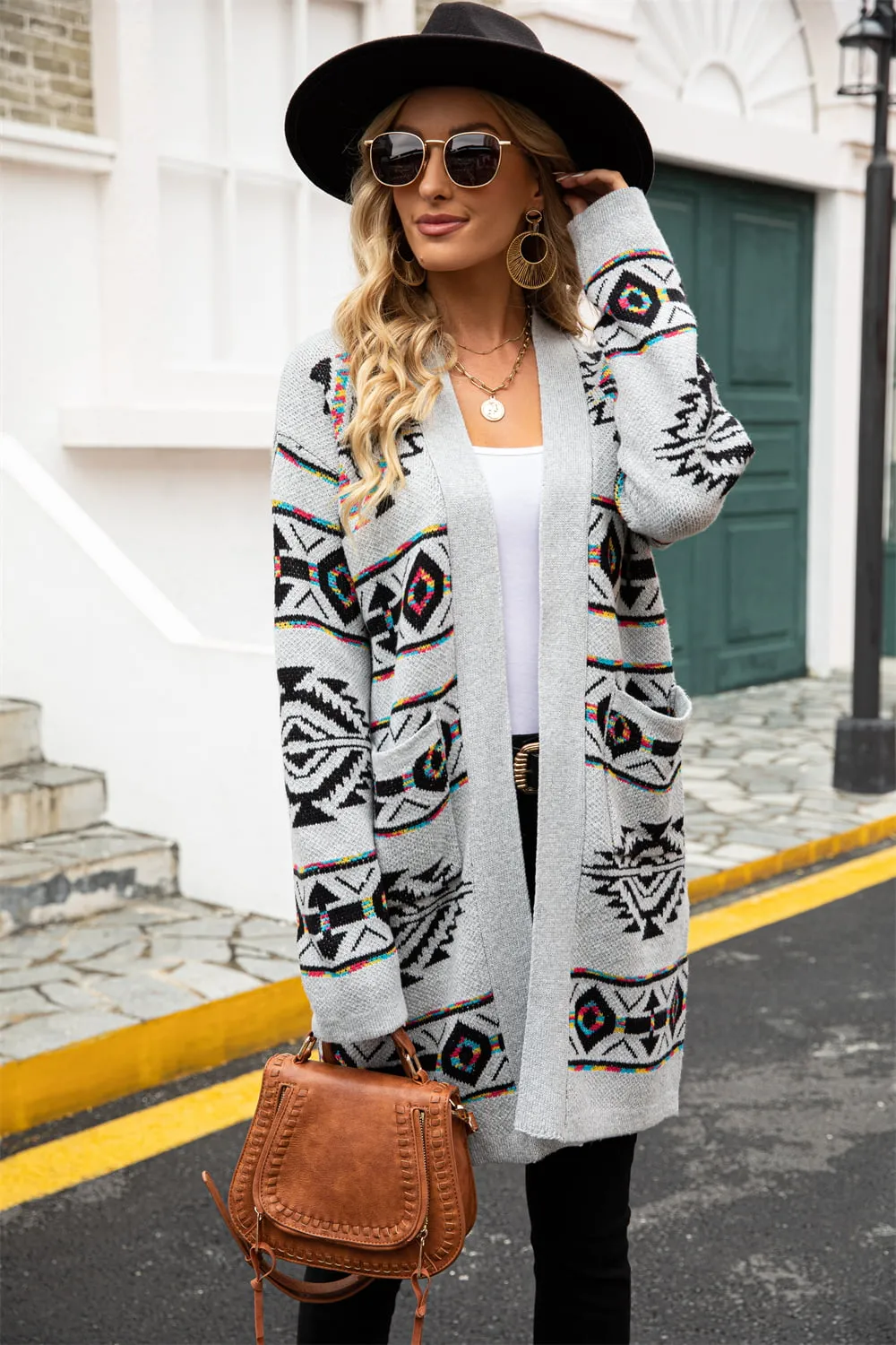 Printed Long Sleeve Cardigan with Pocket, image 2