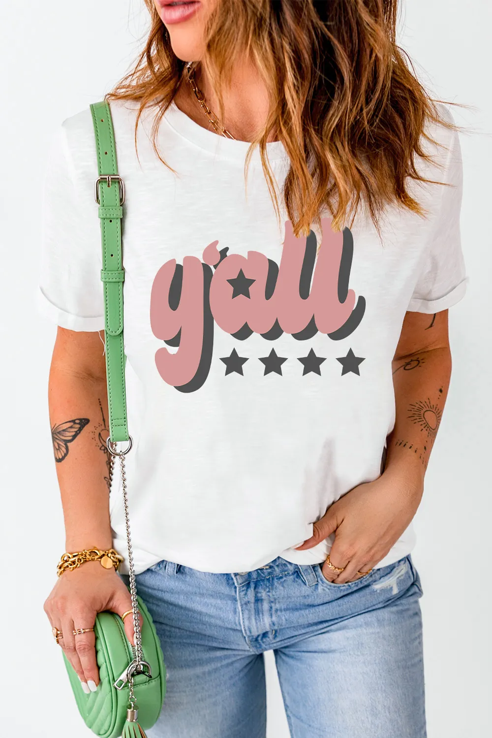 Y'ALL Graphic Round Neck Tee, image 3