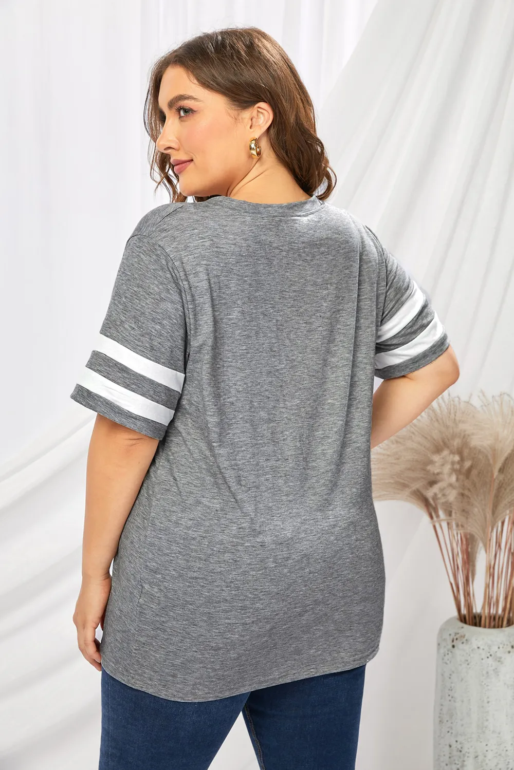 Plus Size Striped V-Neck Tee Shirt, image 30