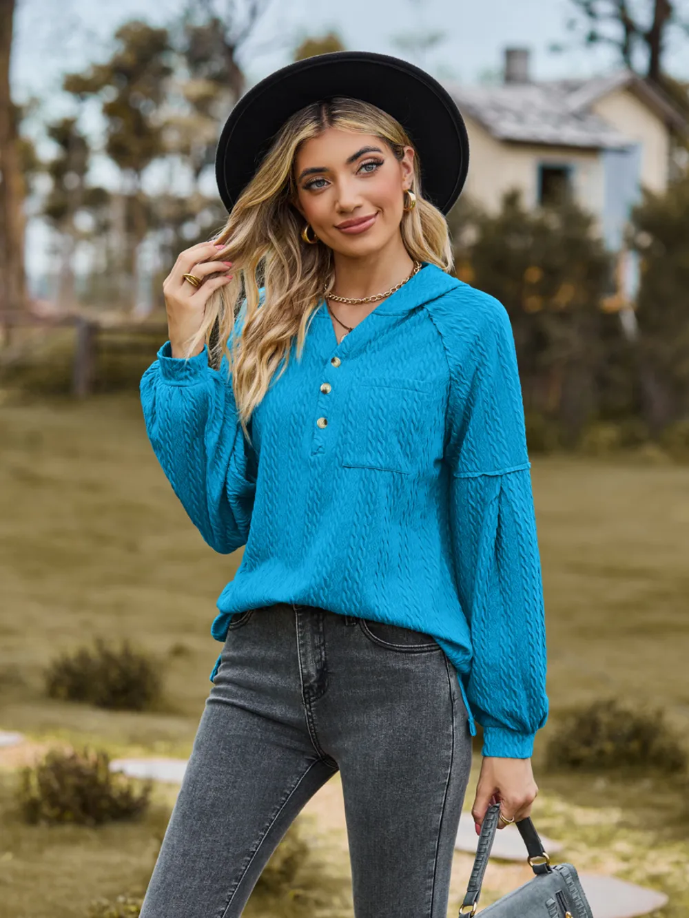 Cable-Knit Dropped Shoulder Hoodie, image 11