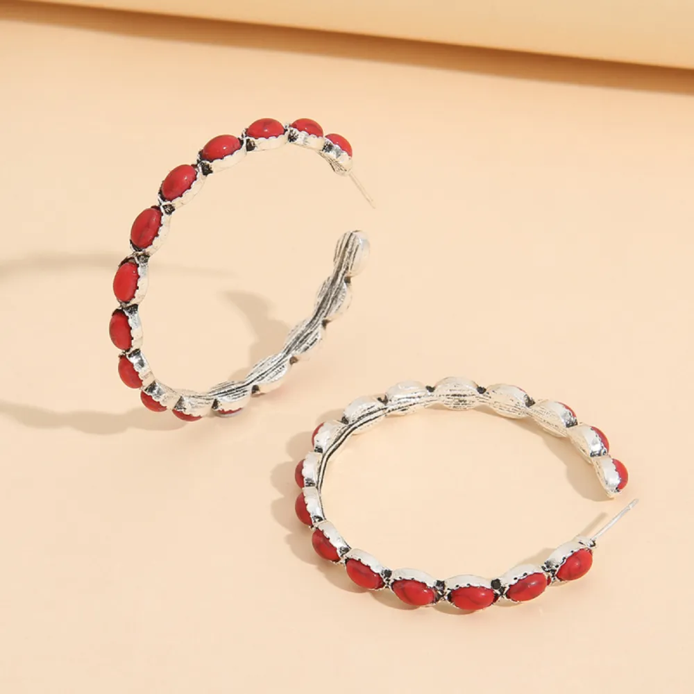 Artificial Turquoise C-Hoop Earrings, image 8