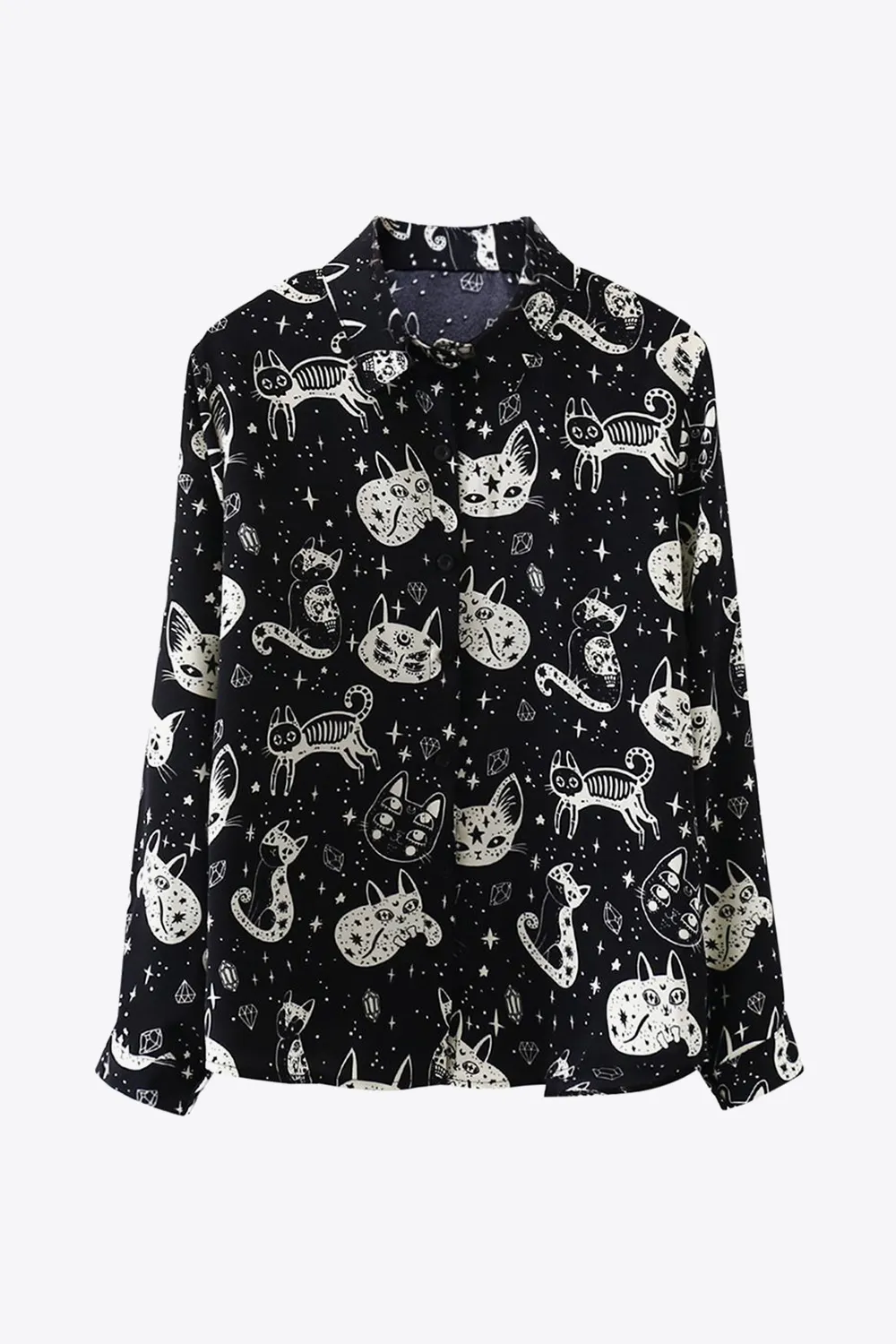 Cat Print Button-Up Shirt, image 5
