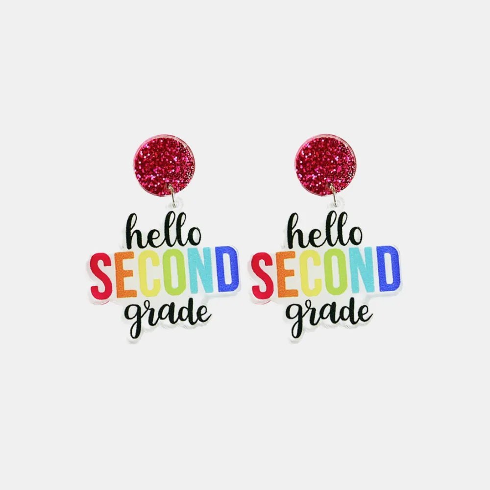 HELLO SECOND GRADE Acrylic Dangle Earrings, image 2