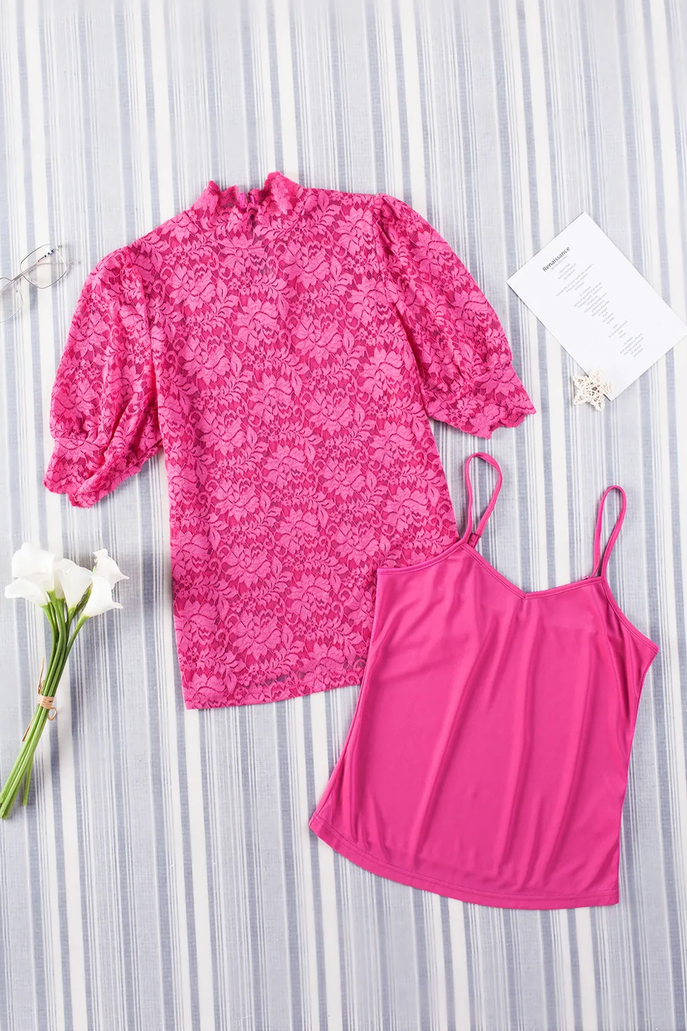 Lace Scalloped Short Puff Sleeve Top, image 22