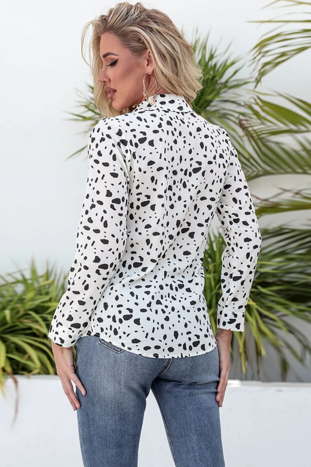 Animal Print Curved Hem Button-Up Shirt, image 4