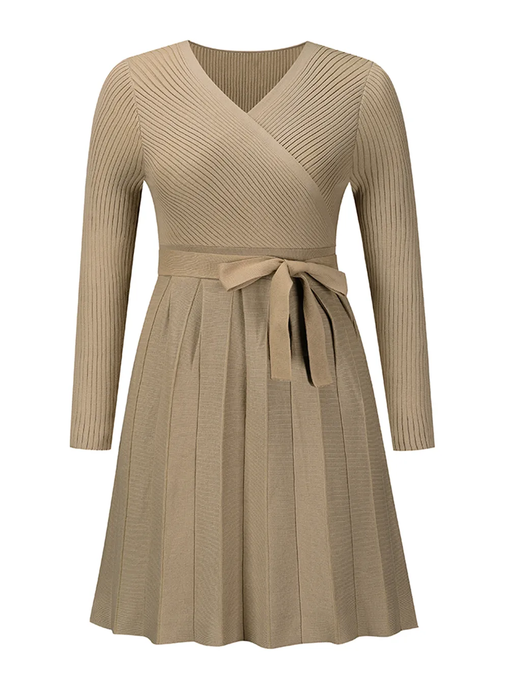 Surplice Neck Tie Front Pleated Sweater Dress, image 12