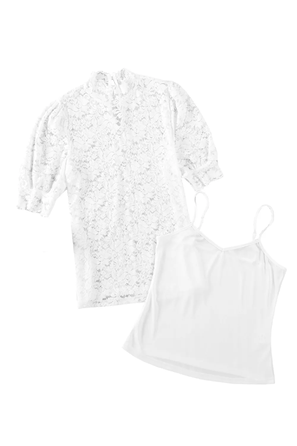 Lace Scalloped Short Puff Sleeve Top, image 23