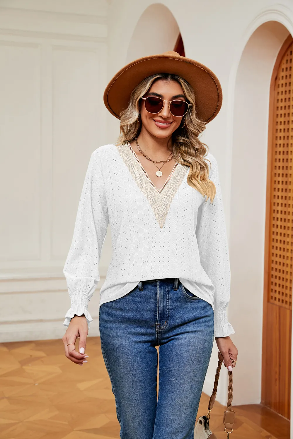 Contrast Flounce Sleeve Blouse, image 6