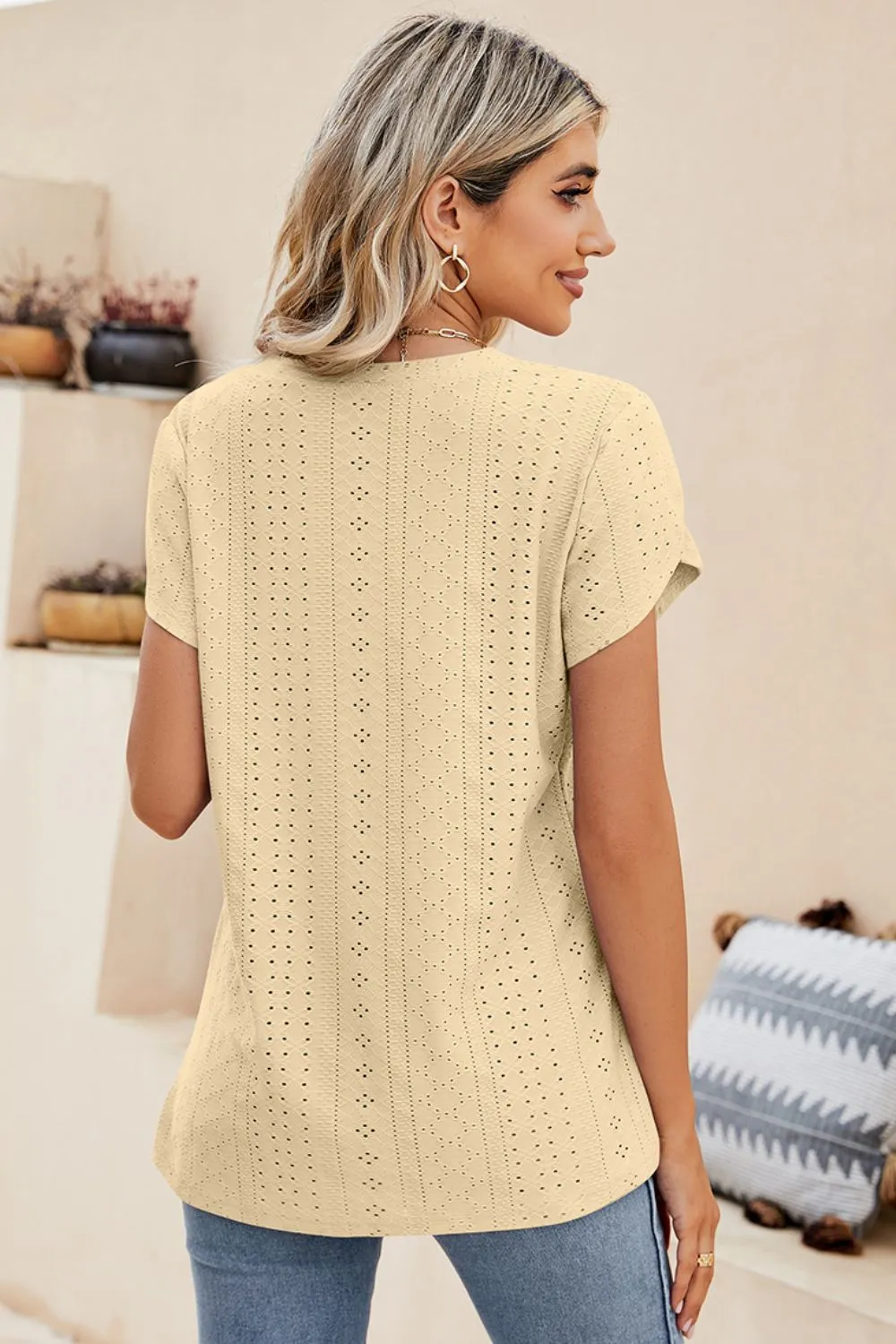 Eyelet Petal Sleeve V-Neck Knit Top, image 13