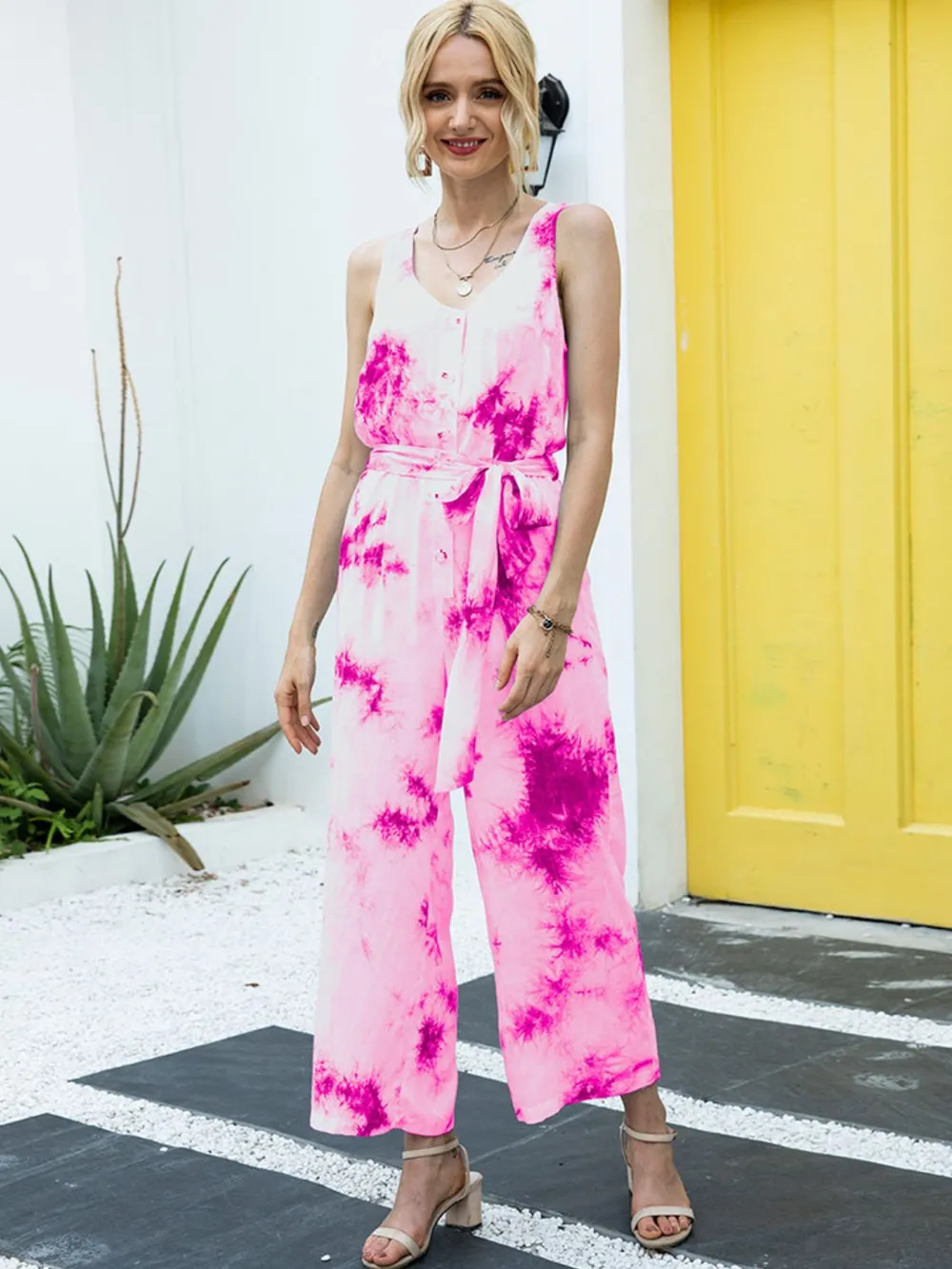 Tie-Dye Tie Waist Sleeveless Jumpsuit, image 7