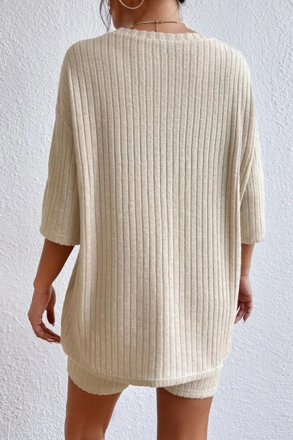 Round Neck Ribbed Top and Shorts Lounge Set, image 7