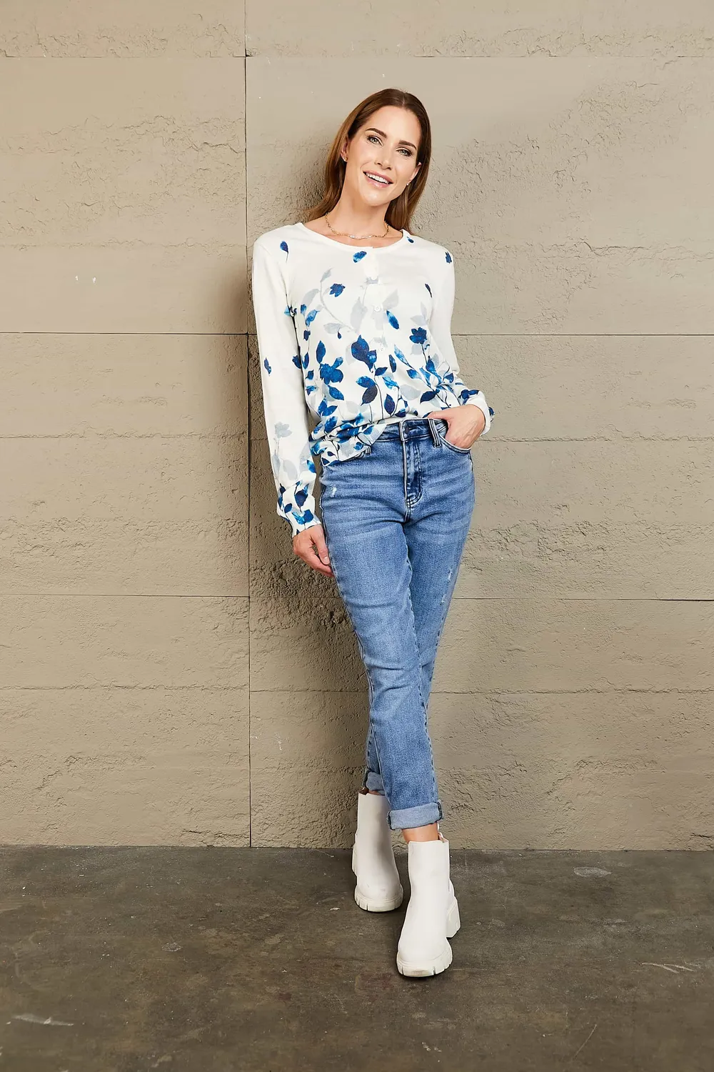 Floral Button Front Round Neck Cardigan, image 19
