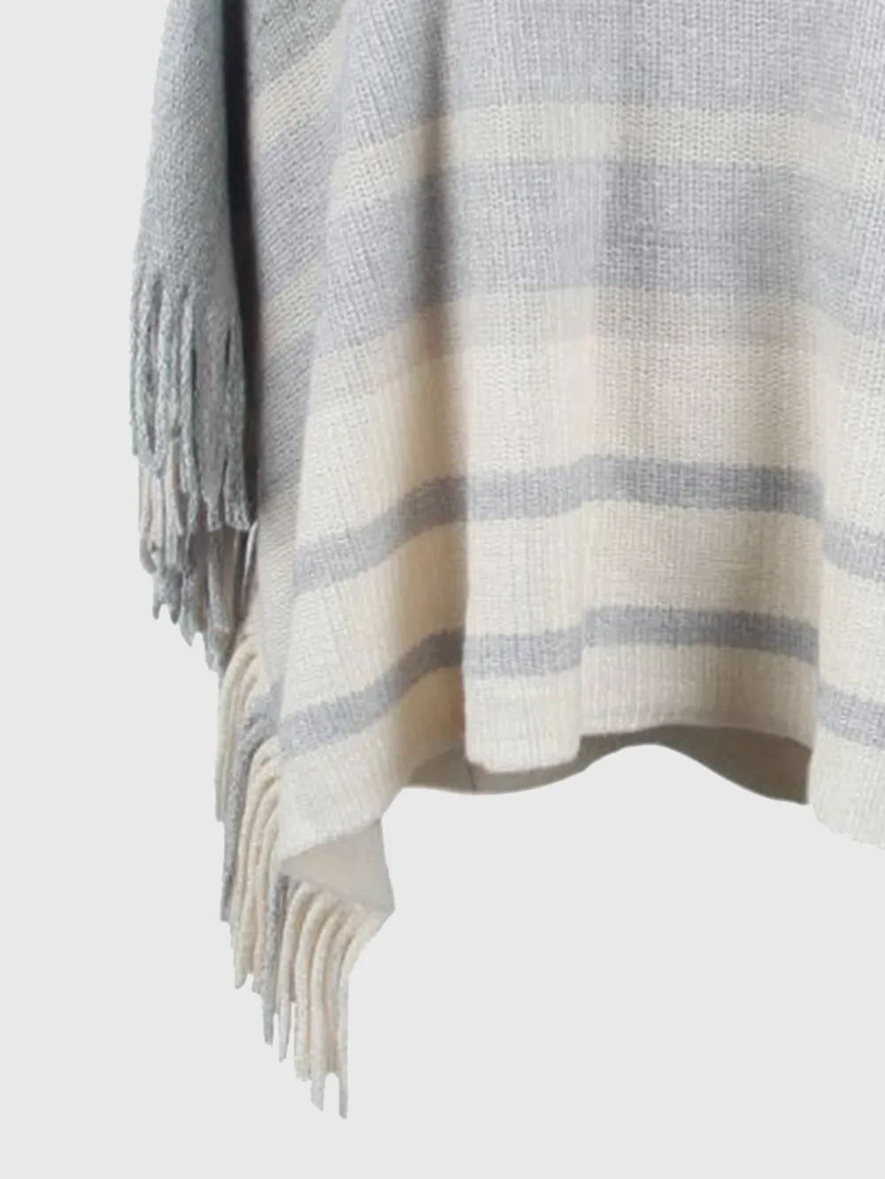 Striped Boat Neck Poncho with Fringes, image 15