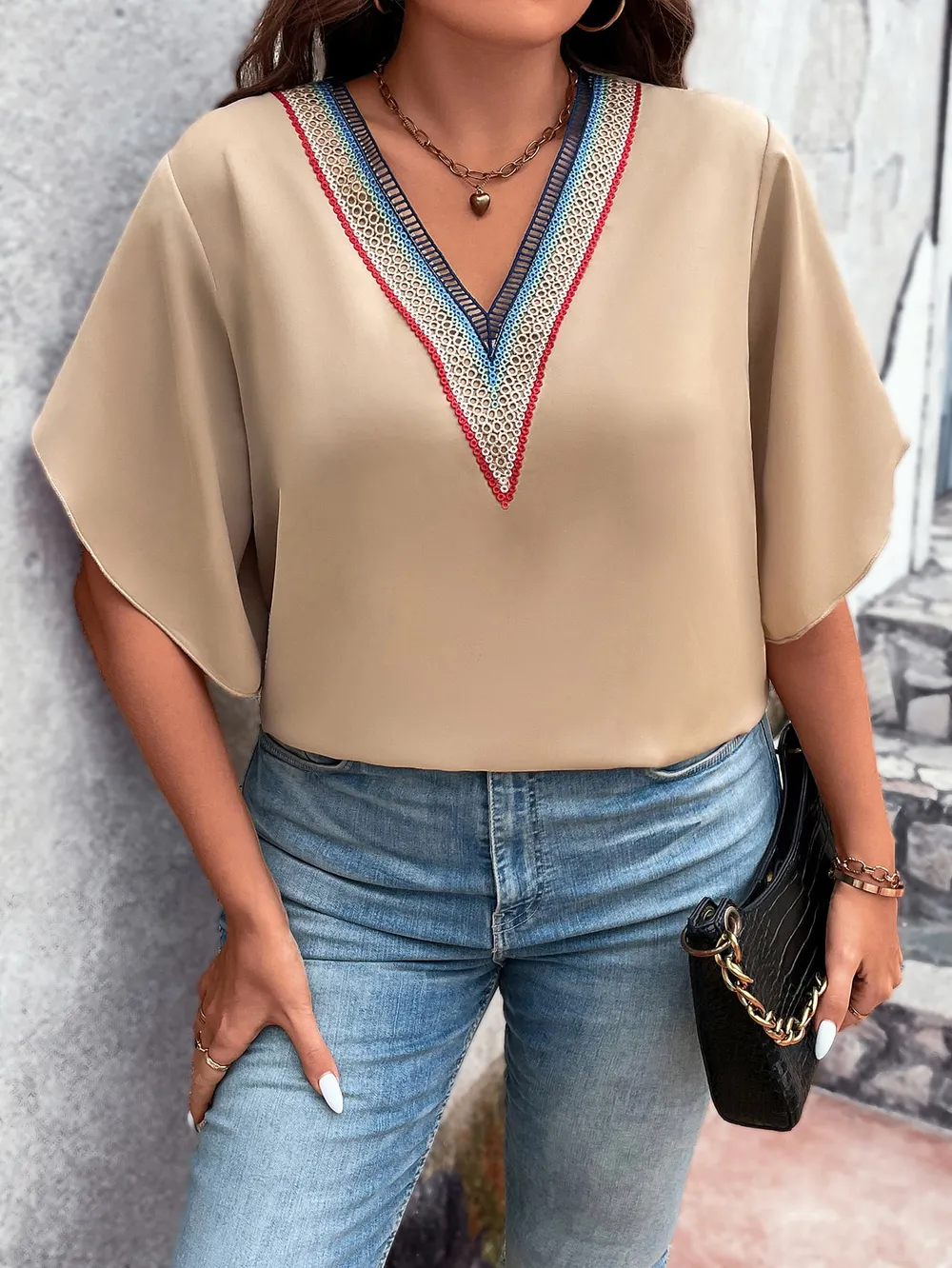 Plus Size V-Neck Flutter Sleeve Blouse, image 6