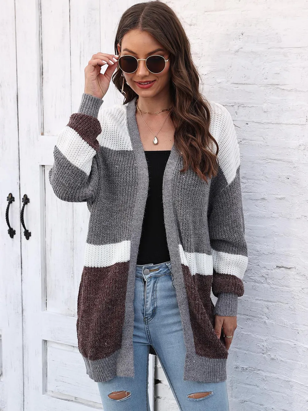 Color Block Open Front Cardigan, image 3