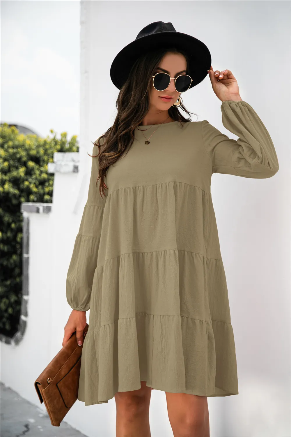 Balloon Sleeve Keyhole Tiered Dress, image 19