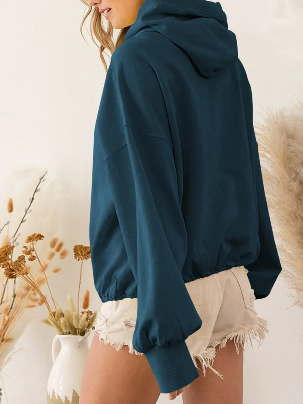 Zip-Up Dropped Shoulder Hoodie, image 3