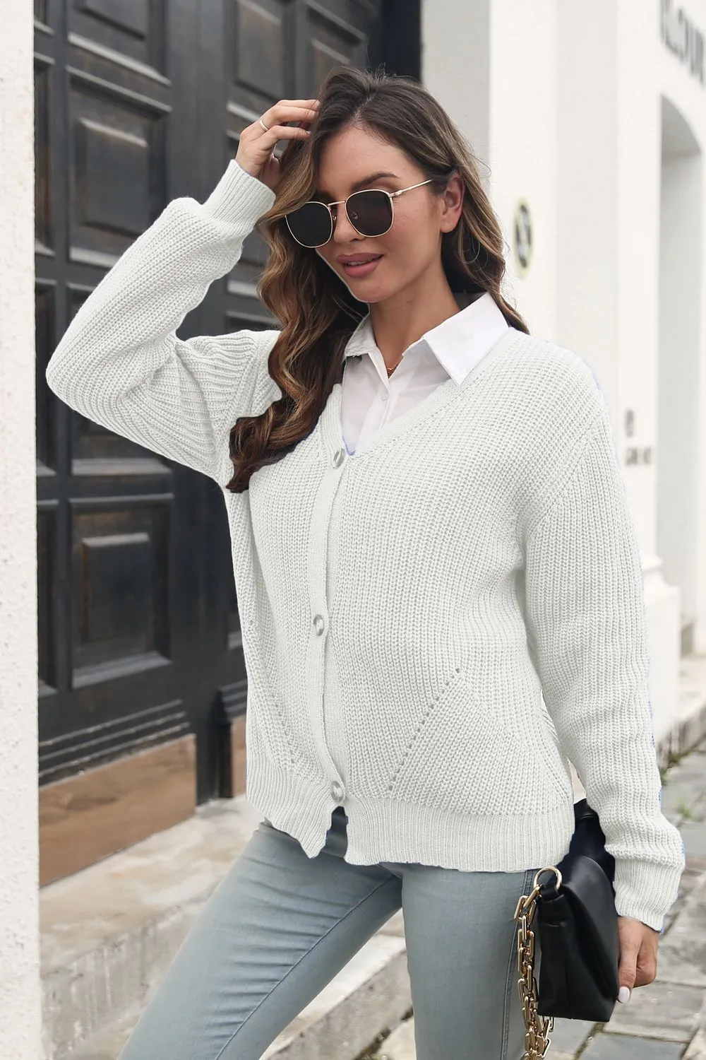Button Down Ribbed Trim Cardigan, image 8