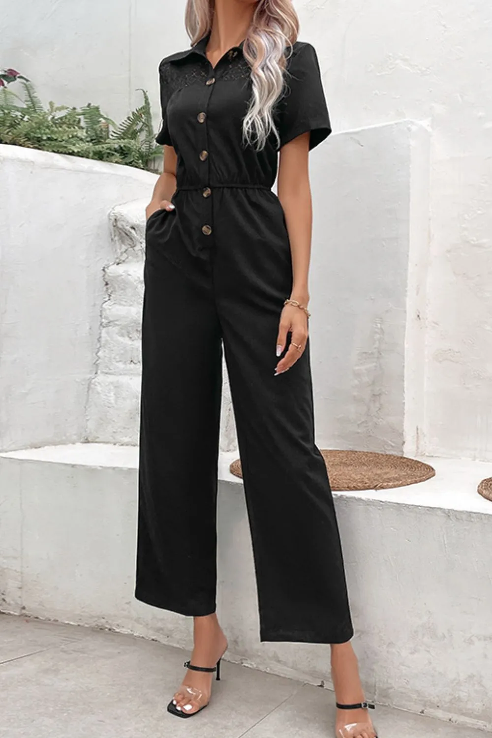 Collared Neck Short Sleeve Jumpsuit, image 4