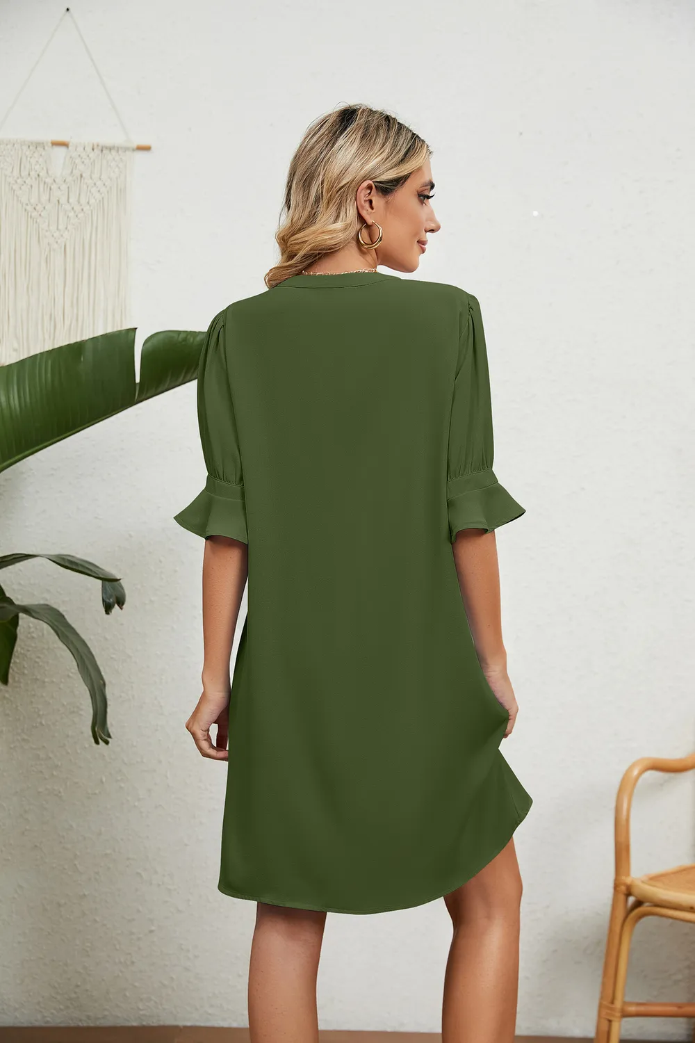 Notched Neck Flounce Sleeve Dress, image 23
