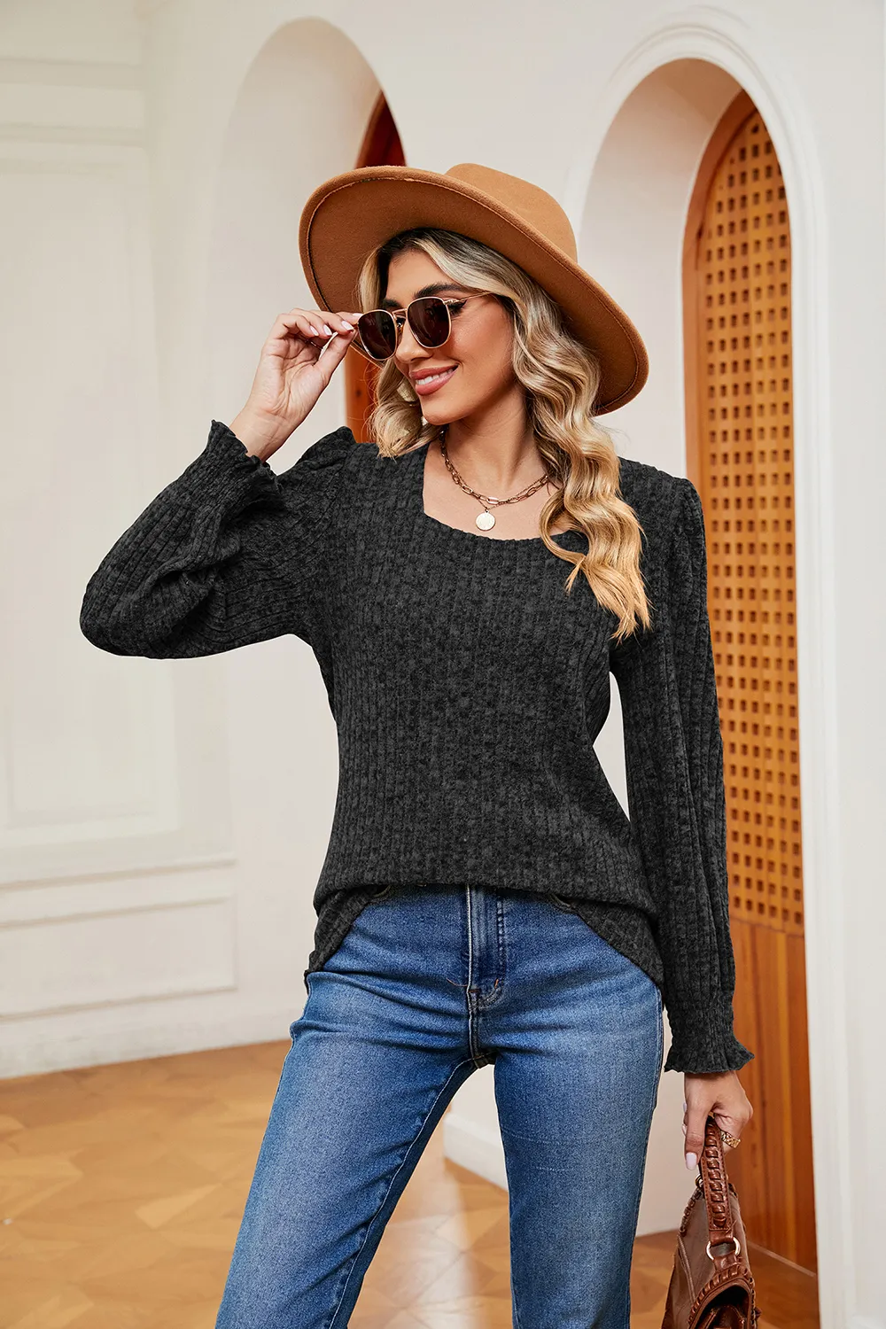 Square Neck Puff Sleeve Top, image 6