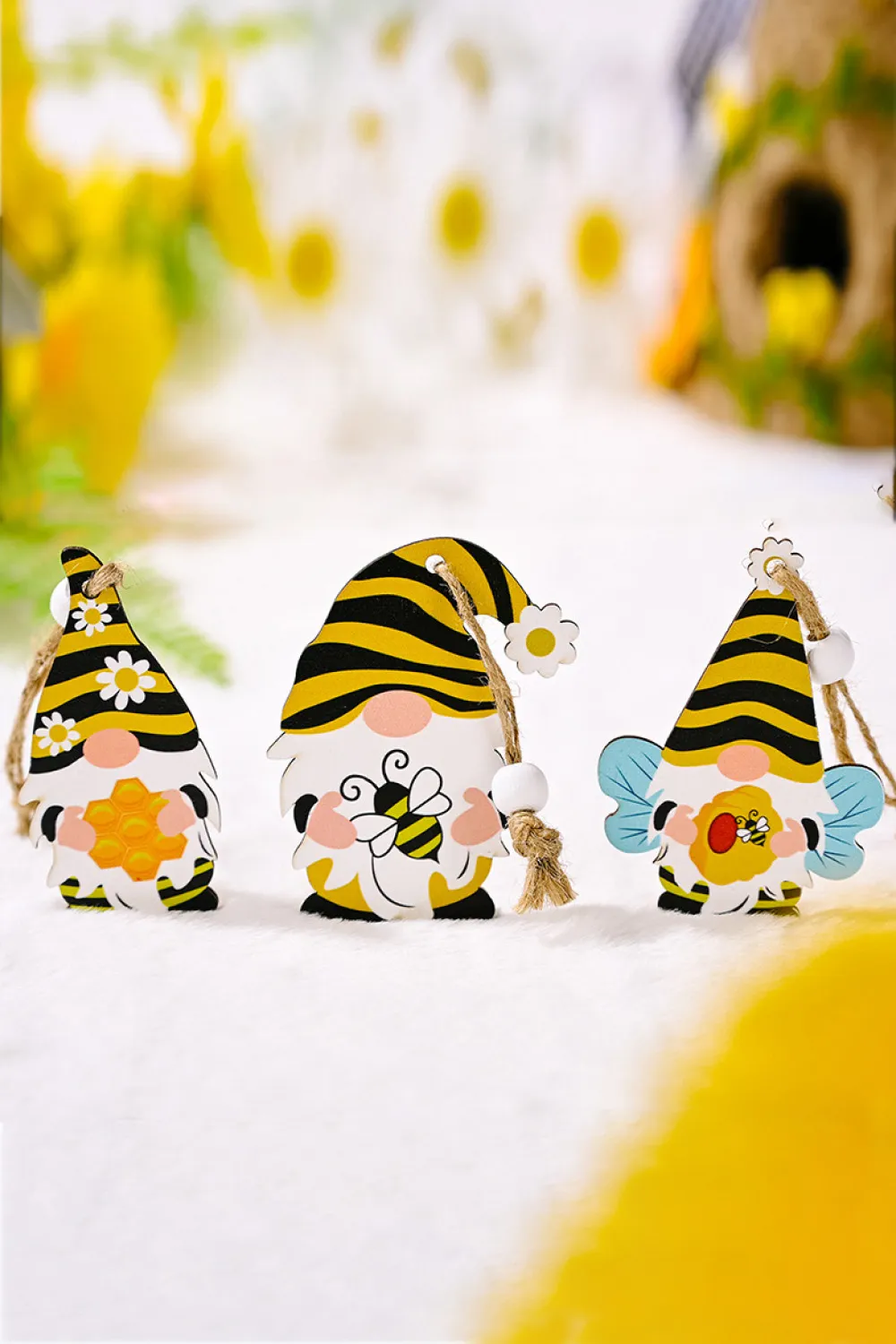 3-Pack Bee Wood Gnome Ornaments, image 5