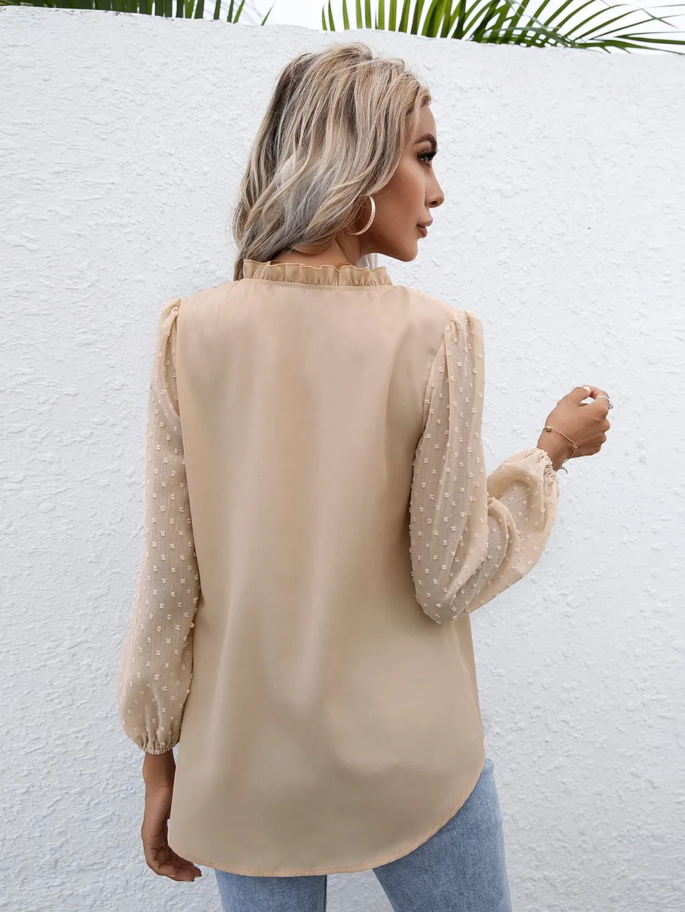 Swiss Dot Frill Trim Puff Sleeve Blouse, image 14
