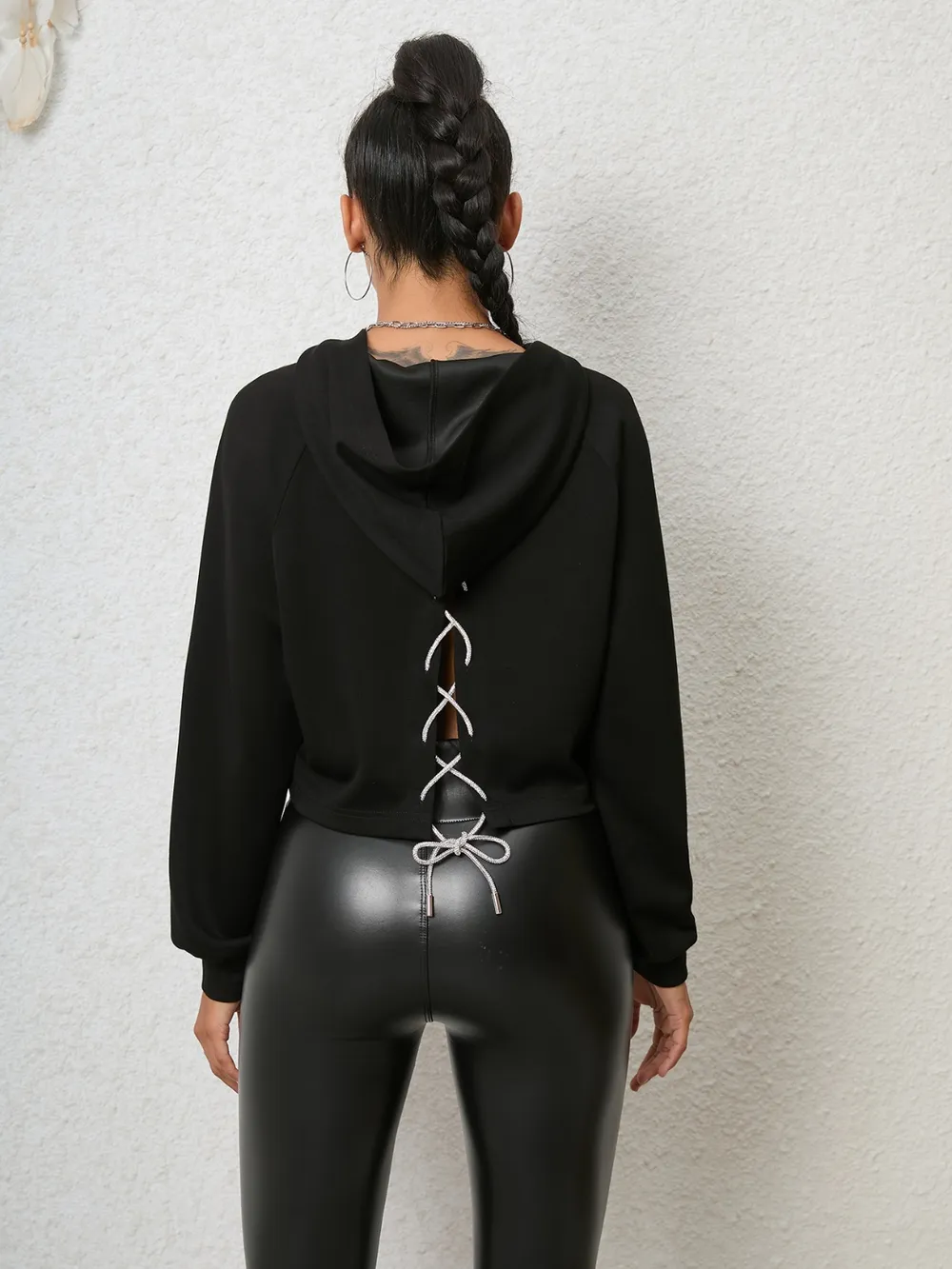 Lace-Up Long Sleeve Hoodie, image 2