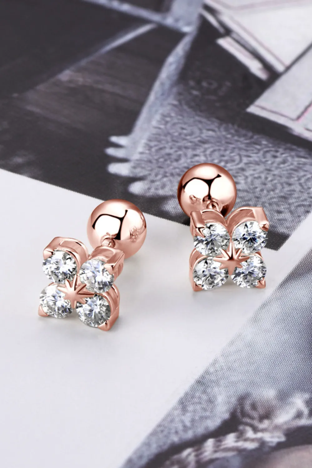 Moissanite 925 Sterling Silver Four-Leaf Clover Shape Earrings, image 9