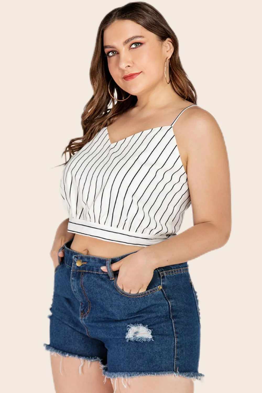 Plus Size Striped Tie-Back Cropped Cami, image 8