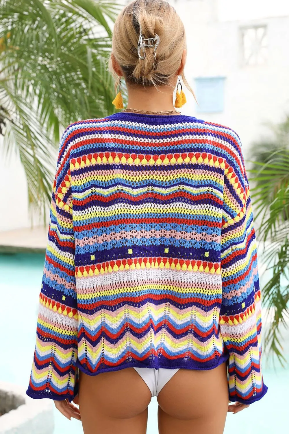 Multicolored Stripe Round Neck Cover-Up, image 2