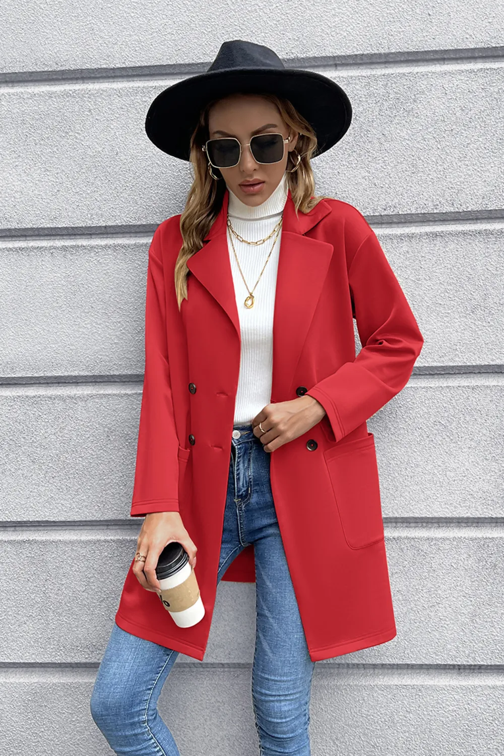 Lapel Collar Long Sleeve Blazer, image 5